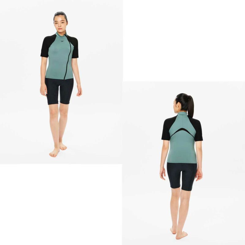 スピードSPEEDOスイムフィットネス競泳水着カーヴィーブーンショートスリーブジップセパSFW32360-SSレディース女性24SP春夏