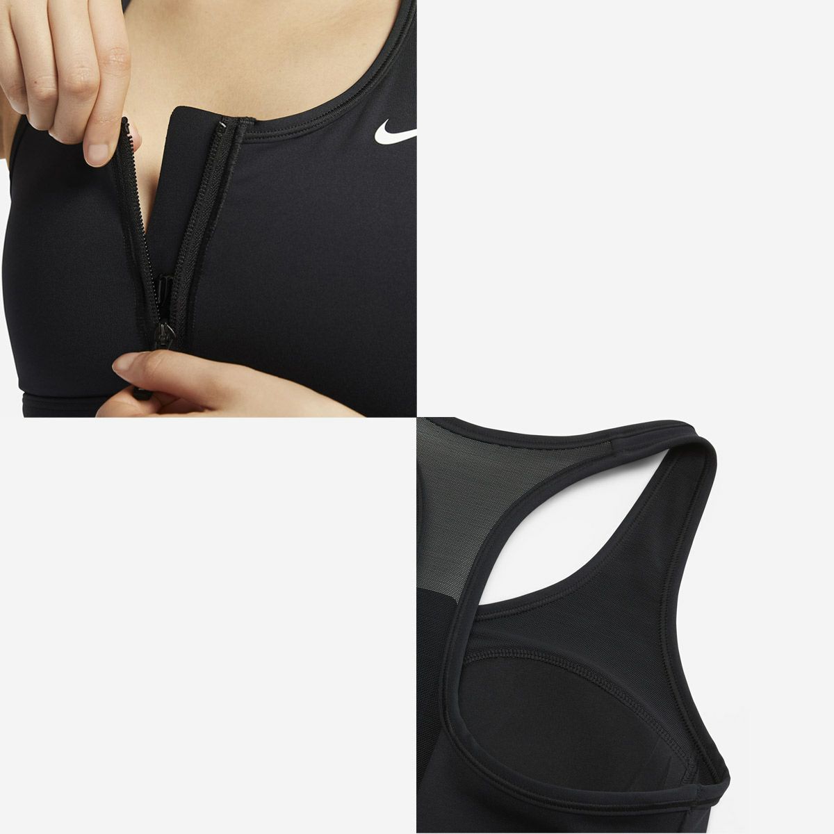 ナイキNIKEジムフィットネスヨガウェアスポーツブラスポブラブラトップスウッシュフロントジップミディアムサポートパッディドスポーツブラFN2732-010レディース女性25SP春夏