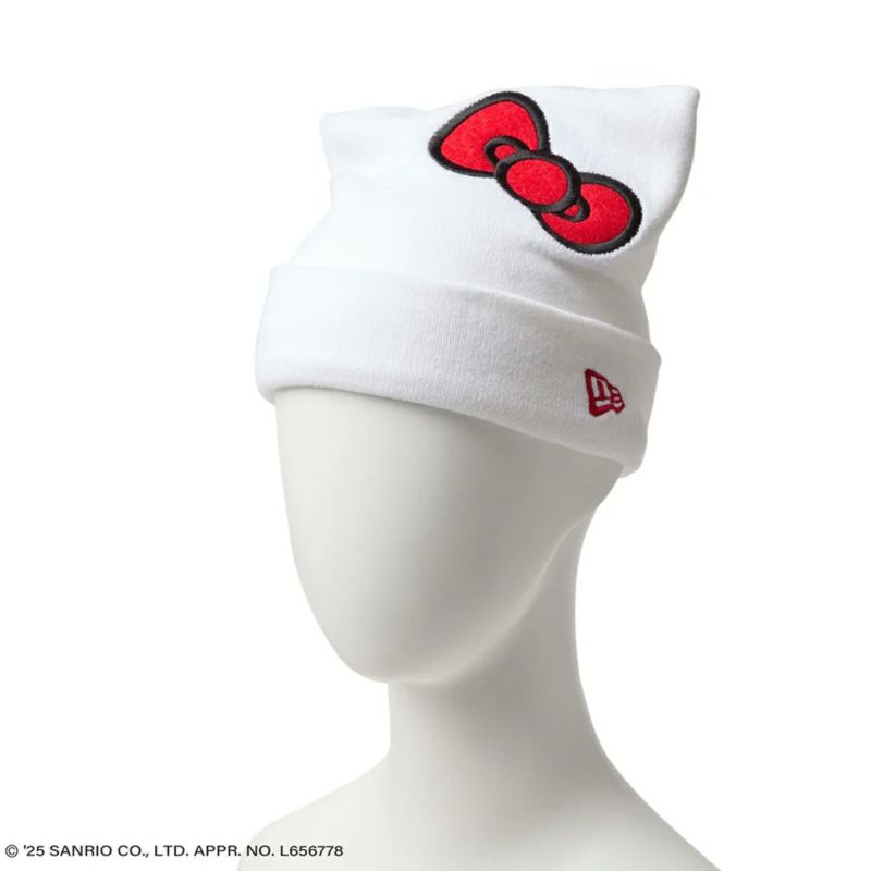 ニューエラNEWERAアウトドアカジュアル帽子ニット帽ビーニースクエアニットHELLOKITTYリボンホワイト14348584メンズレディースユニセックス25SP春夏