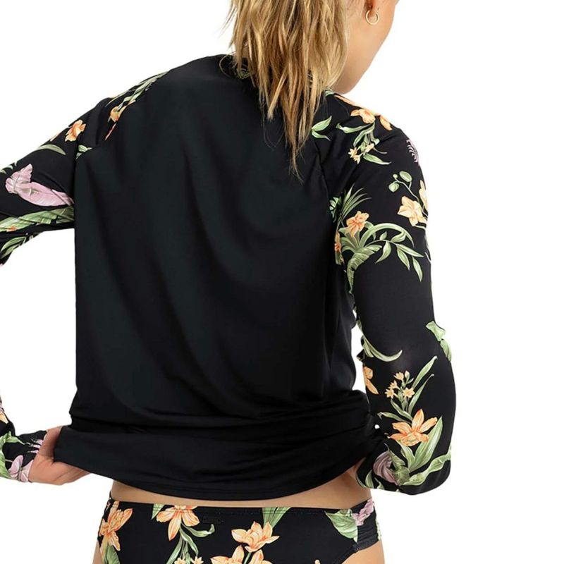 ロキシーROXYサーフィンサーフラッシュガードUVカットLSLYCRAラッシュガードBLACKボタニカル柄水着クルーネックGRJWR03038レディース女性25SP春夏