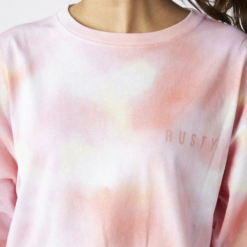 ラスティRUSTYサーフィンサーフウェア半袖TシャツニコちゃんTシャツタイダイ系925-501レディース女性25SP春夏