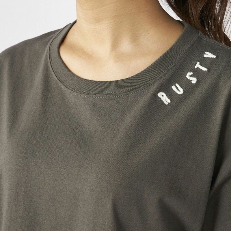 ラスティRUSTYサーフィンサーフウェア半袖Tシャツニコちゃん相良刺繍Tシャツ襟ワンポイント925-504レディース女性25SP春夏