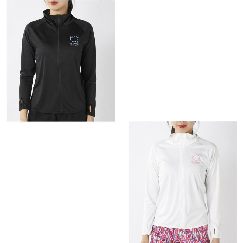 ラスティRUSTYサーフィンサーフラッシュガードUVカットスムースニコちゃん立ち襟UVラッシュガード925-461レディース女性25SP春夏