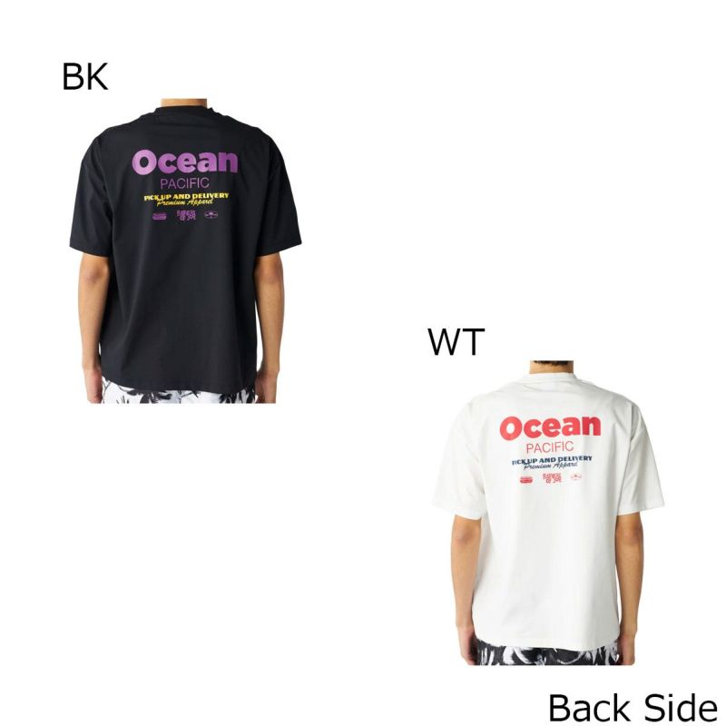 オーシャンパシフィックOCEANPACIFICサーフィンサーフウェア半袖TシャツUVカット水陸両用ピザグラフィックペアテックス半袖Tシャツ515-487メンズ男性25SP春夏