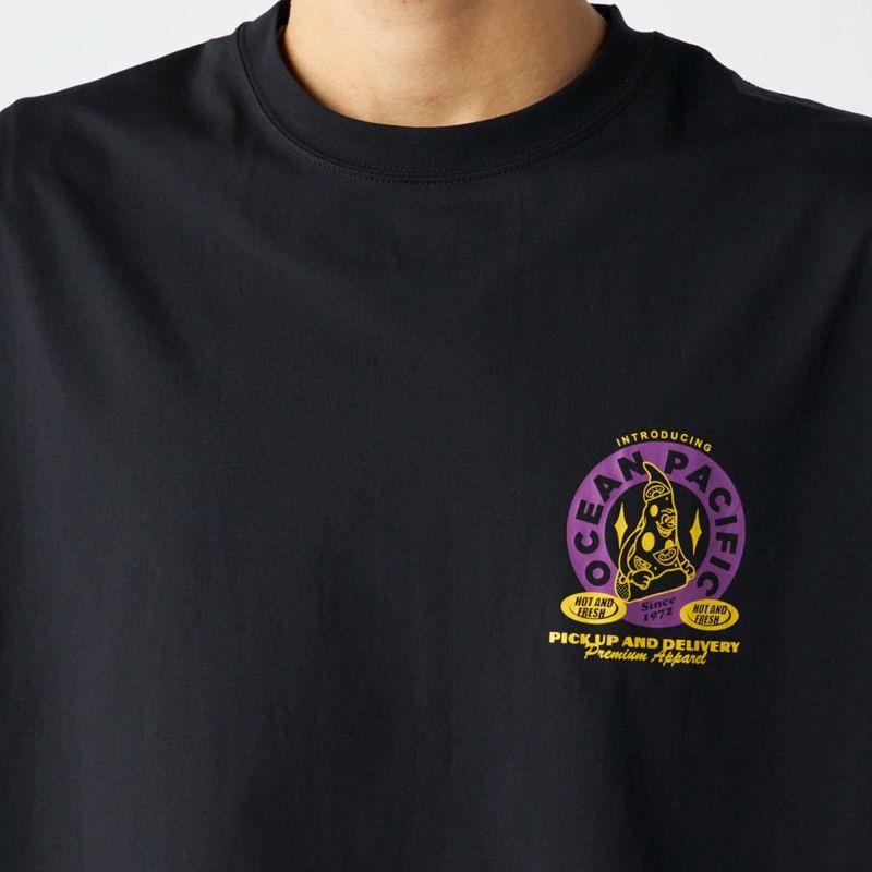 オーシャンパシフィックOCEANPACIFICサーフィンサーフウェア半袖TシャツUVカット水陸両用ピザグラフィックペアテックス半袖Tシャツ515-487メンズ男性25SP春夏