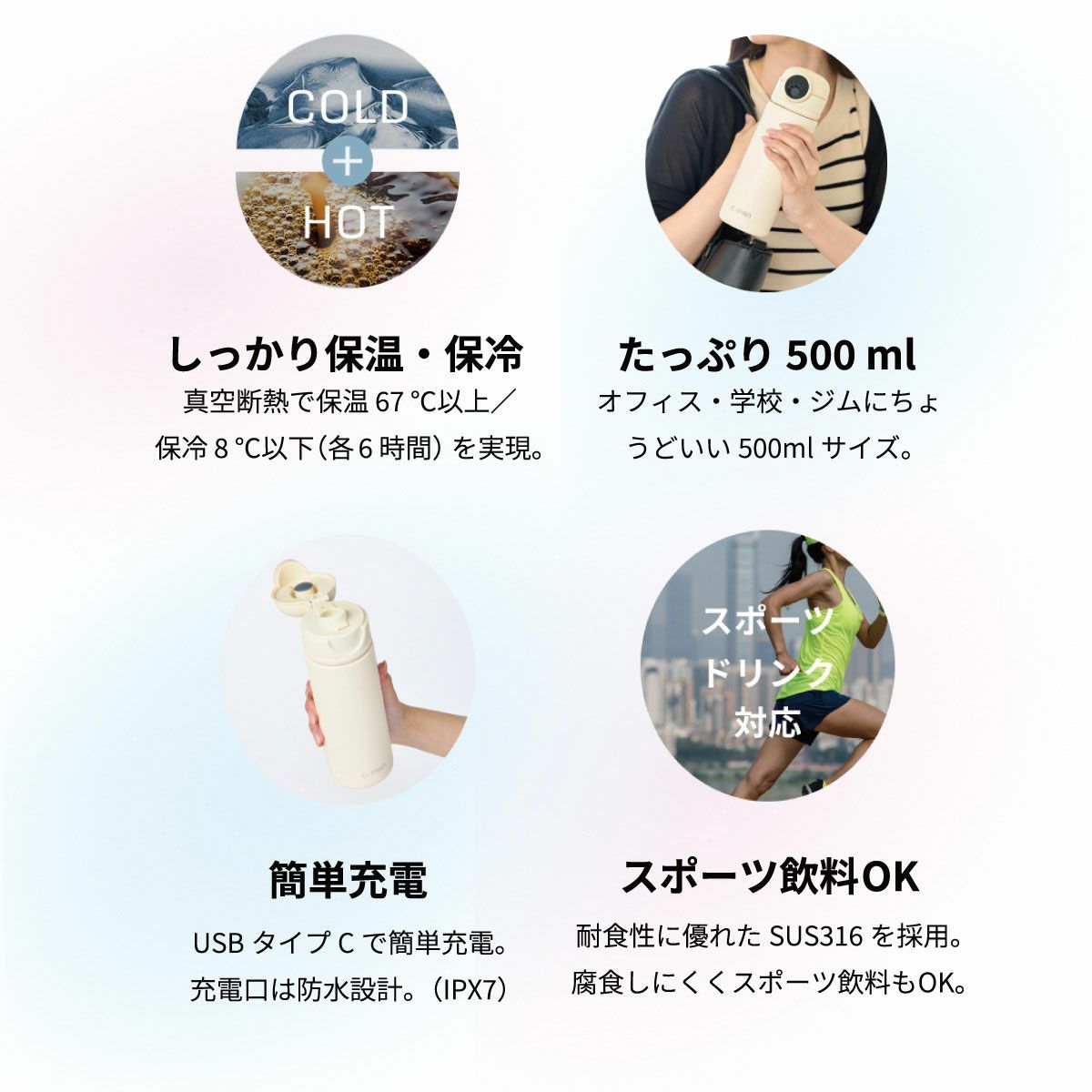 シーモンc-monアウトドアカジュアルアクセサリー指紋センサー付き真空断熱ボトルCM01-500メンズレディースユニセックス25SU春夏