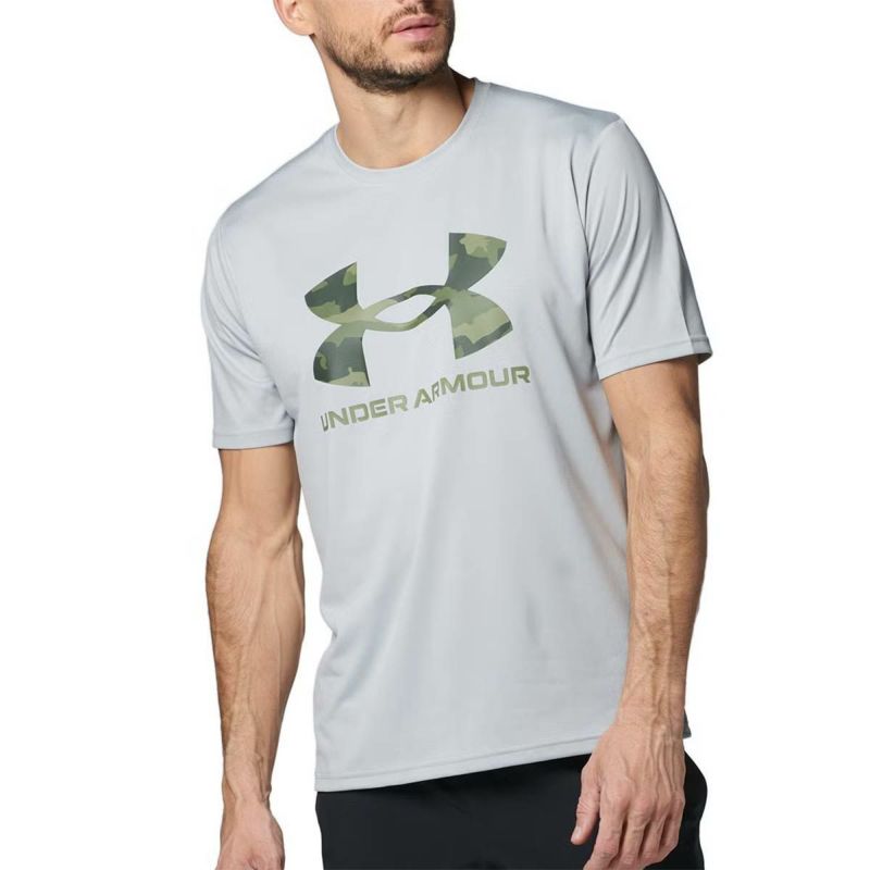 アンダーアーマーUNDERARMOURジムフィットネスヨガウェア半袖TシャツテックカモビッグロゴショートスリーブTシャツTECHCAMOBIGLOGOSS1384797-011メンズ男性25FA秋冬