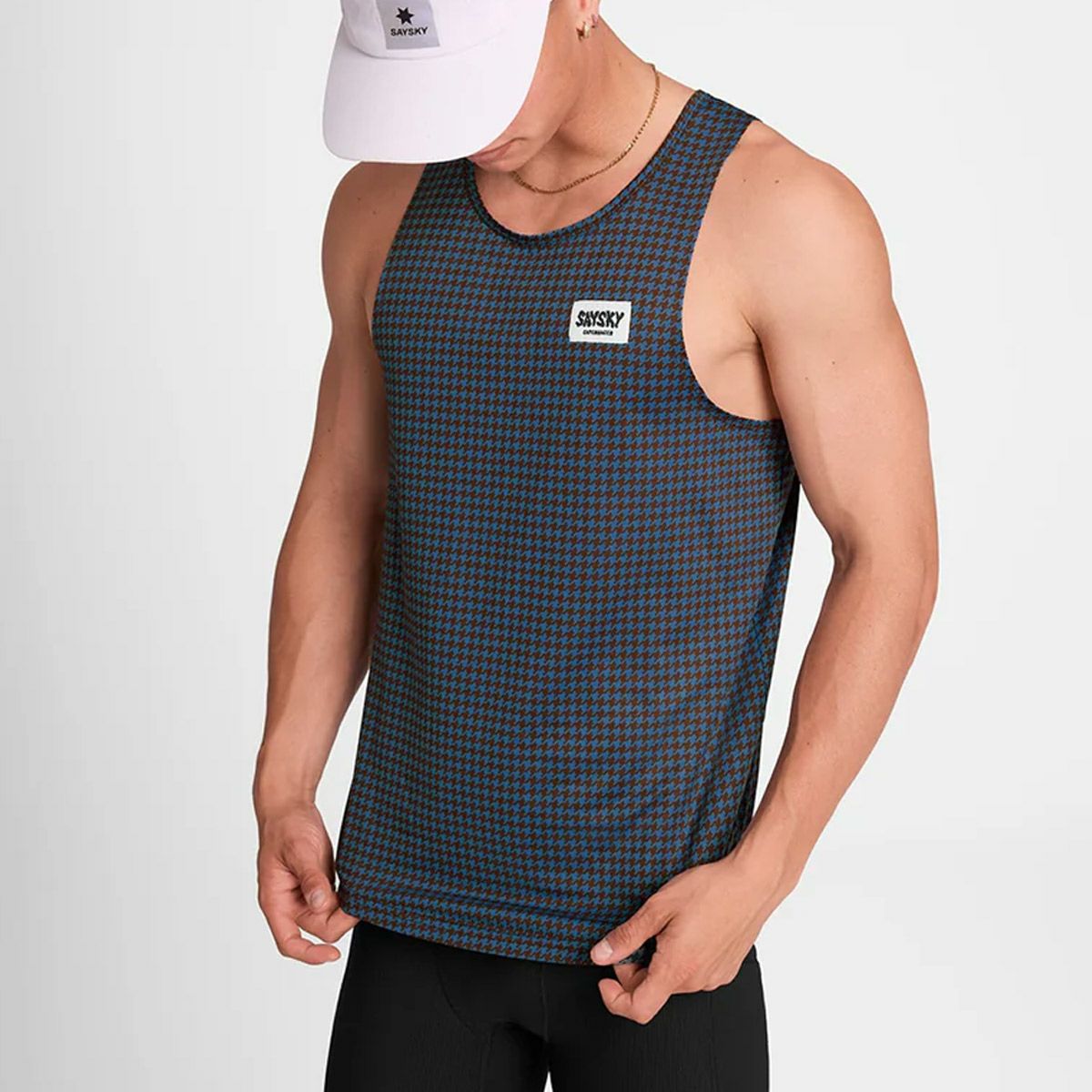セイスカイSAYSKYランニングウェアノースリーブタンクトップレースシングレットHoundstoothCombatSingletOMRSI31C1047メンズ男性25FA秋冬