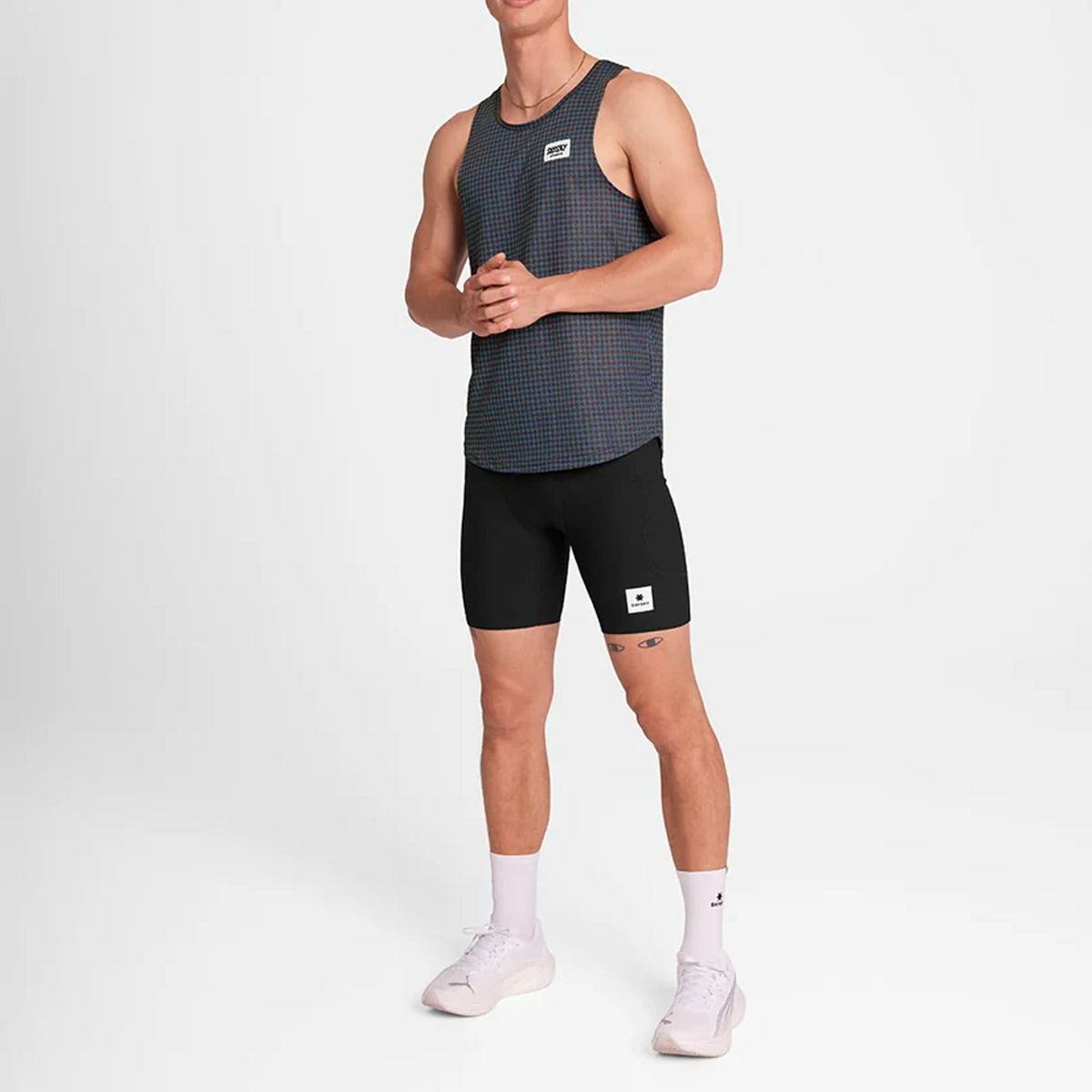 セイスカイSAYSKYランニングウェアノースリーブタンクトップレースシングレットHoundstoothCombatSingletOMRSI31C1047メンズ男性25FA秋冬