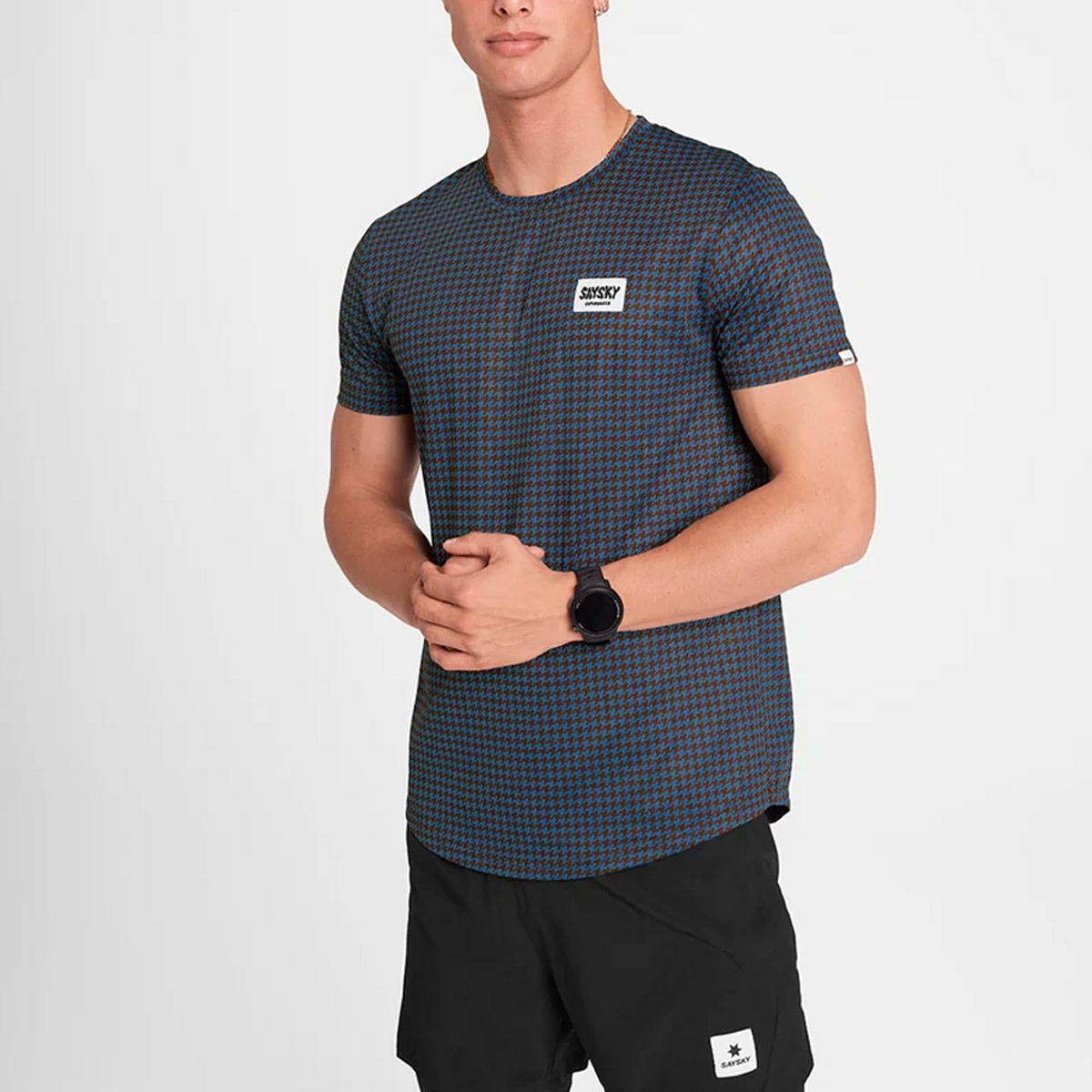 セイスカイSAYSKYランニングウェア半袖TシャツHoundstoothCombatT-ShirtOMRSS31C1047メンズ男性25FA秋冬