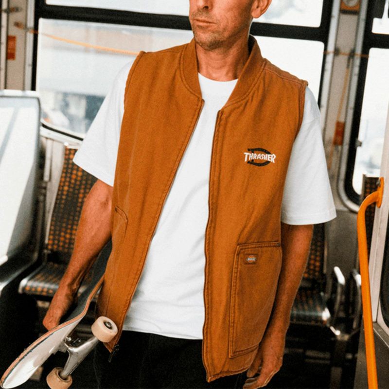 ディッキーズ DICKIES スケボースケートボードウェアベストTHRASHERDICKIESVESTDK0A88ITメンズレディースユニセックス25SP春夏
