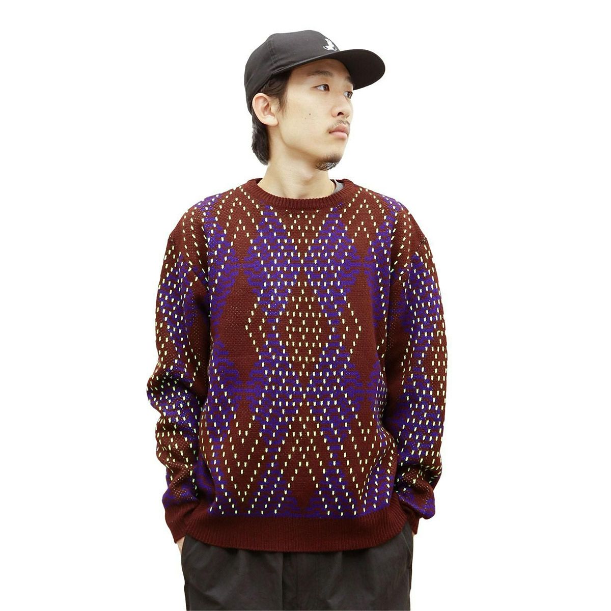 ウィムジーWHIMSYスケボースケートボードウェアニットセータービッグアーガイルセーターBigArgyleSweter12231U130291メンズレディースユニセックス25FA秋冬