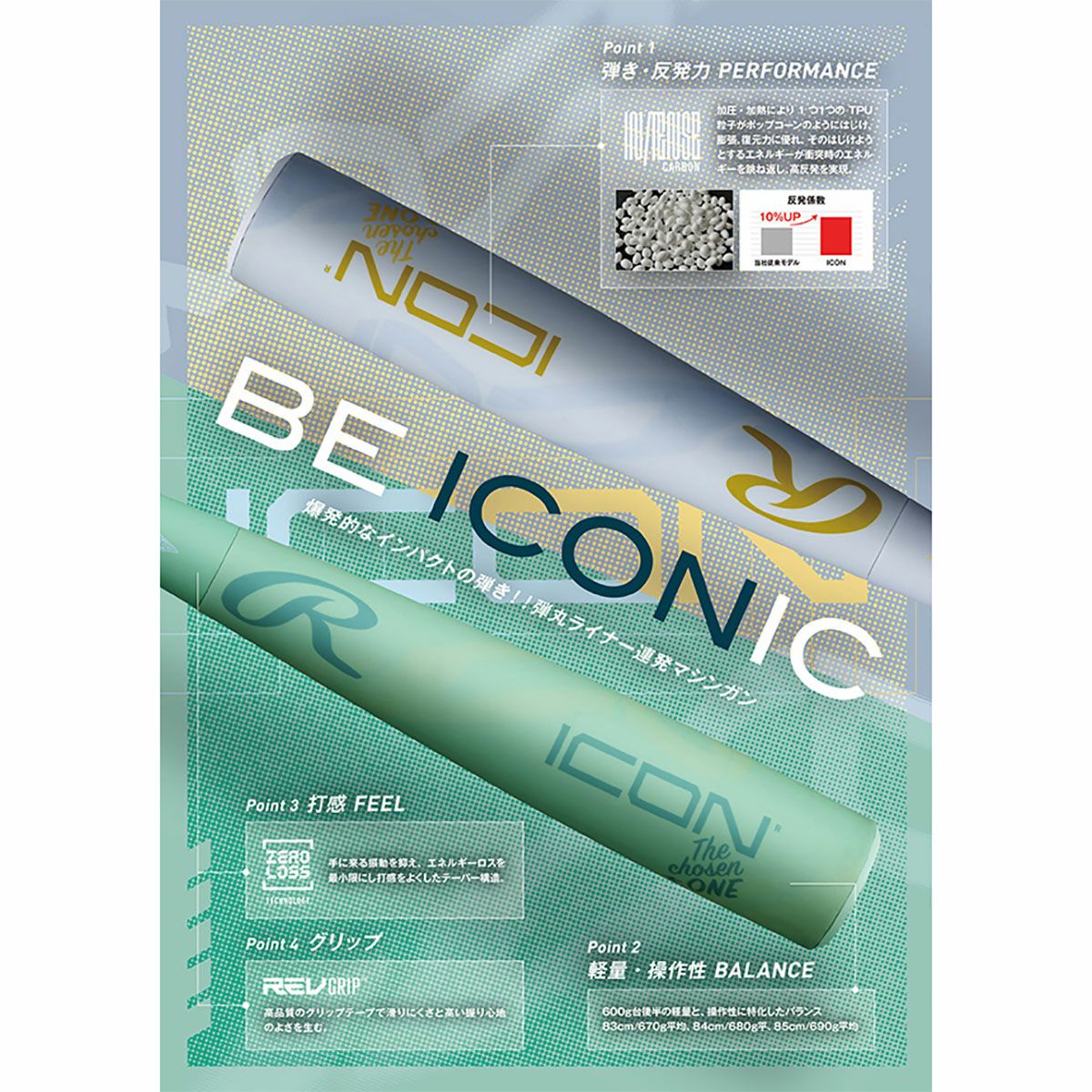 ローリングス Rawlings 軟式ジュニア用 ICON【FRP製】 野球 バット